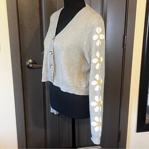 JESSICA SIMPSON Light Green Cardigan with Daisy Flowers on Sleeves, Size Medium